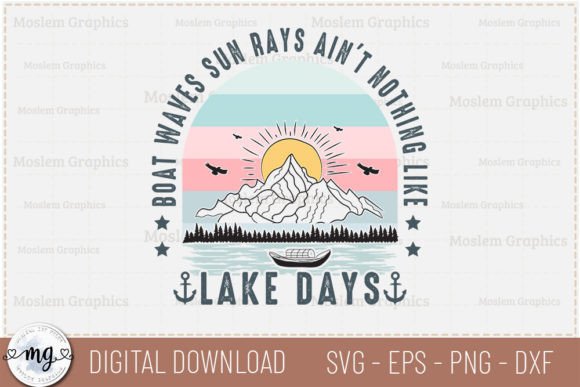 Crafting a Lakeside Vibe: Boat Waves Sun Rays - Lake SVG Graphics